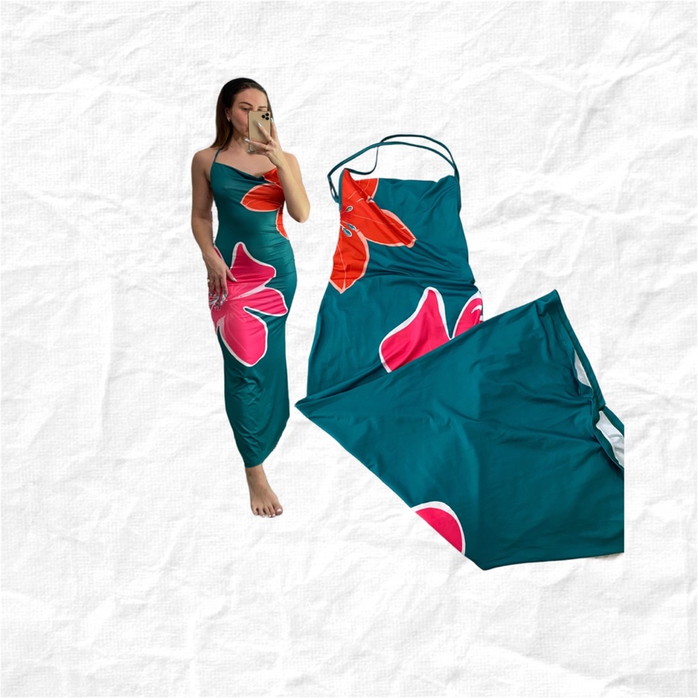 Long tropical dress summer tight maxi bodycon dressy Florida vibes happy hour